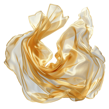 White golden flying fabric isolated on transparent background png