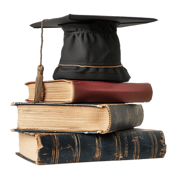 Graduate hat with books isolated on transparent background png