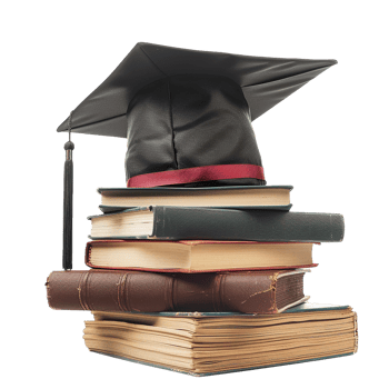 Graduate hat with books isolated on transparent background png
