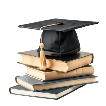 Graduate hat with books isolated on transparent background png