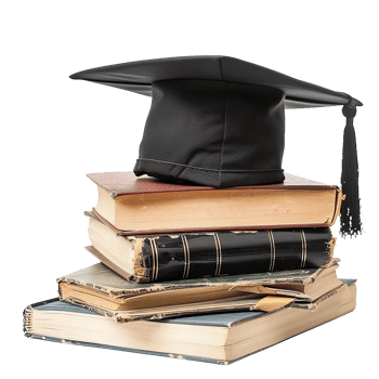 Graduate hat with books isolated on transparent background png