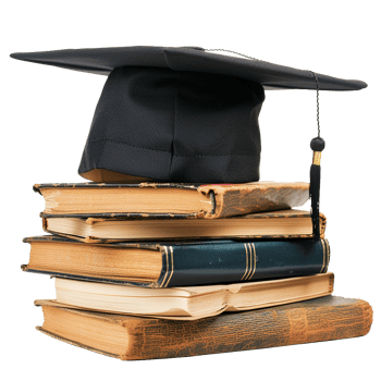 Graduate hat with books isolated on transparent background png