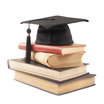 Graduate hat with books isolated on transparent background png