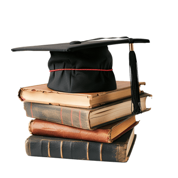 Graduate hat with books isolated on transparent background png