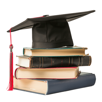 Graduate hat with books isolated on transparent background png
