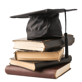 Graduate hat with books isolated on transparent background png