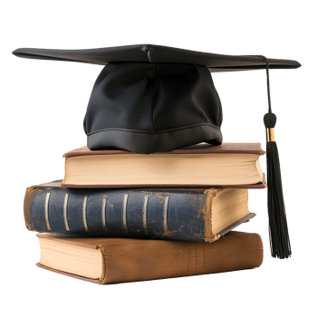 Graduate hat with books isolated on transparent background png