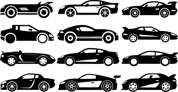 Black silhouette Sports car icon set vector