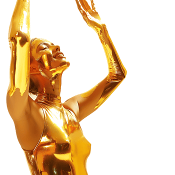 Golden skin model sensual woman with glowing metallic gold body makeup raising her hands png