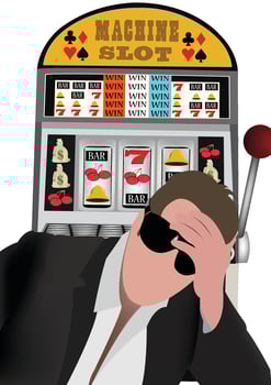 Businessman losing money playing slot machine vector