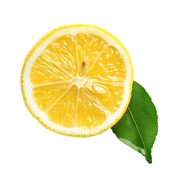 Natural lemon fruit with green leaf isolated png