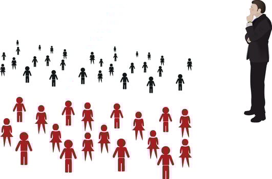 Businessman choosing the right team from large group of candidates vector