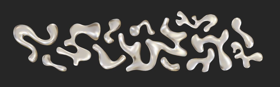 Chrome liquid shapes in y2k style. Realistic 3d metal silver fluid form in aesthetic futuristic. vector