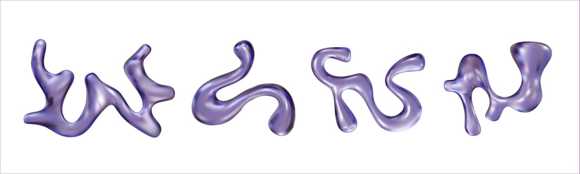 Chrome liquid abstract shapes. Metal 3D elements in Y2K stile. Aesthetic futuristic design elements. vector