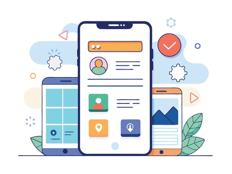 Illustration Mobile Wireframe Idea with Minimalist Design Showcasing Various UI Elements vector