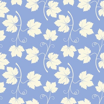 Grape vine with leaves pattern, vine silhouette on blue pastel background. vector