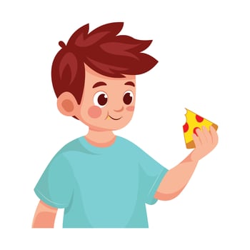 kid eating pizza cartoon vector