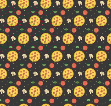 Flat design pizza pattern on black background vector