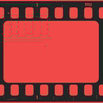 Retro grunge movie film strip on red background. Film strip frame template with grunge texture. Cinema and filmmaking concept vector