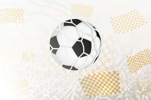 Football club fans with club flag yellow and white square celebrating football team goal. vector