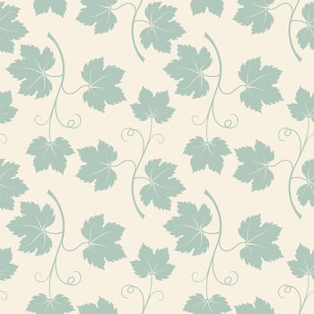 Grape vine green with leaves pattern, vine silhouette on beige pastel background. vector