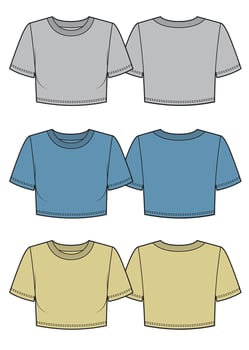 Crop basic t shirt with round neck. Set of colors vector