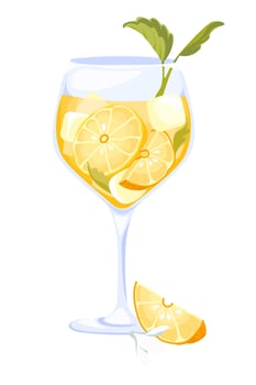 Aperol Spritz Cocktail in Glass with Ice and Lemon vector