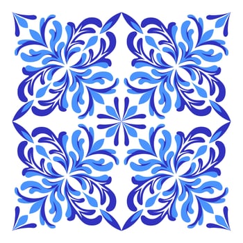Mediterranean blue and white ceramic tile design. vector