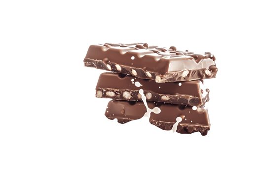 Rich chocolate bars accompanied by a creamy milk splash stand out in stark contrast png