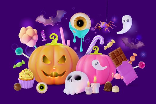 3d Happy Halloween Trick or Treat Concept Background Cartoon Design Style vector