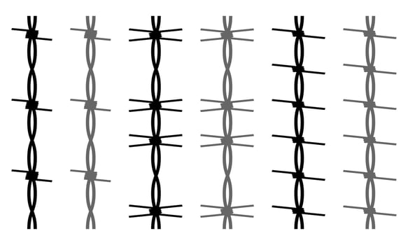 Metal wire with barbs and spikes set for steel border, prison fence and military barrier. vector
