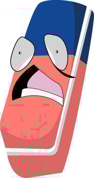 Pink eraser with blue top and scared expression, ideal for educational or backto school designs and content related to mistakes. vector
