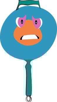 Blue pan with an angry face and teal handle, perfect for illustrating kitchen products, culinary content, or quirky character designs. vector