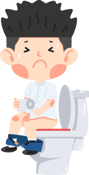 Kid sits on the toilet holding a roll of paper png