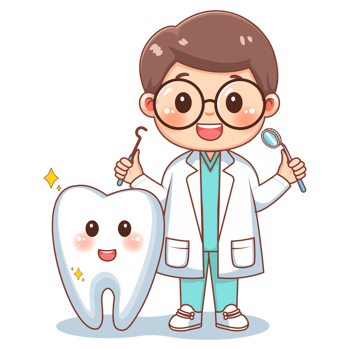 Cute male cartoon dentist with tooth png