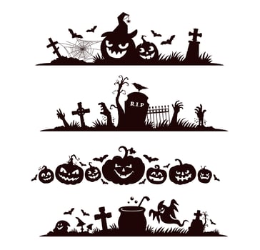 Halloween dividers and borders, scary silhouettes vector