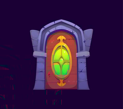 Fantasy magic portal gate door with green window vector
