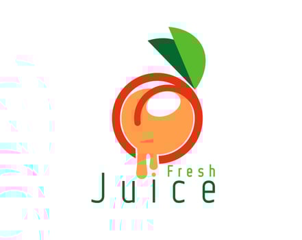 Peach juice icon and fresh fruit drink drops label vector