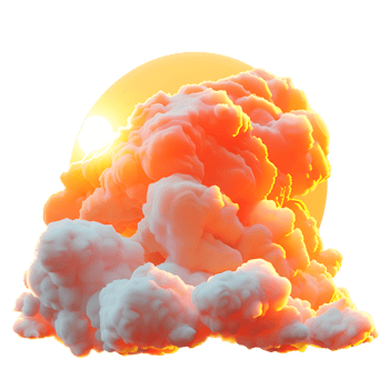 The cartoon style depiction of a sun and clouds stands alone png