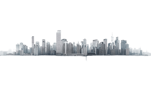 The skyline of a bustling city depicted in a striking 3D style emerges prominently png