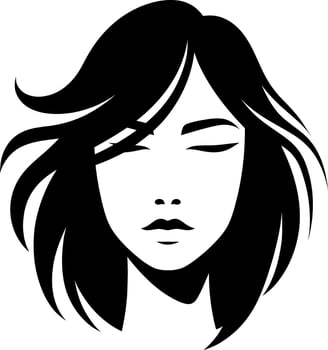 Girl's or woman's face with beautiful hair Black and white silhouette vector