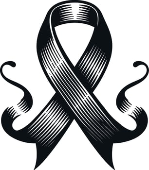 Banners and ribbon silhouettes isolated on a white background, Awareness Ribbon Silhouette illustration with vintage style isolated black and white design vector