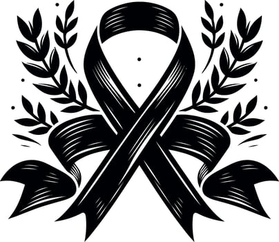 Banners and ribbon silhouettes isolated on a white background, Awareness Ribbon Silhouette illustration with vintage style isolated black and white design vector