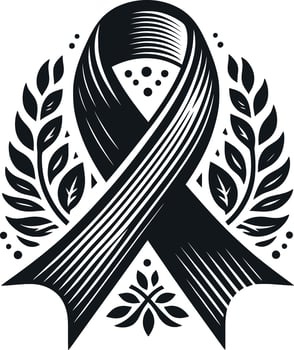 Banners and ribbon silhouettes isolated on a white background, Awareness Ribbon Silhouette illustration with vintage style isolated black and white design vector