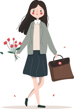 Girl student with flowers vector
