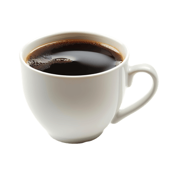 White cup of black coffee isolated against transparent background png