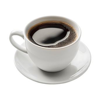White cup of black coffee isolated against transparent background png