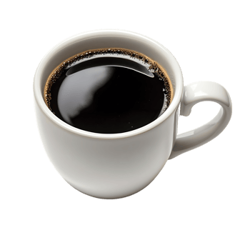 White cup of black coffee isolated against transparent background png