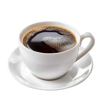 White cup of black coffee isolated against transparent background png