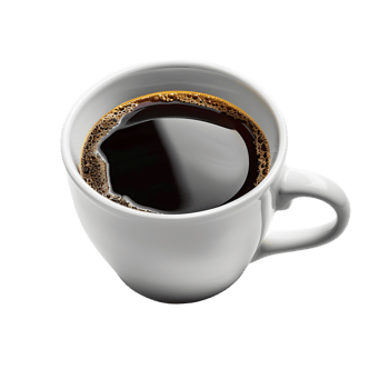 White cup of black coffee isolated against transparent background png